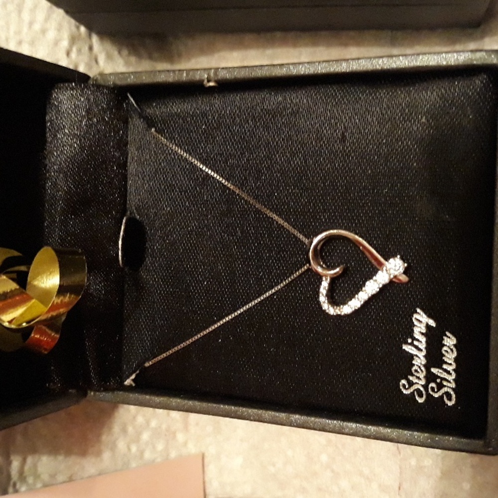 NEW LUXE Diamond Sterling Silver  Heart Necklace 16"-18" Chain NEW NWT style 1 - Picture 6 of 6